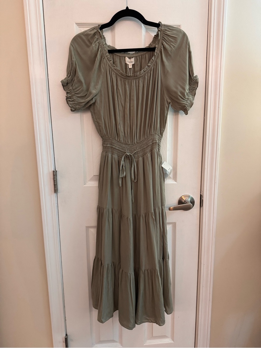 BOHME Tiered Ruffle Midi Dress Sage Green Size XS NWT
